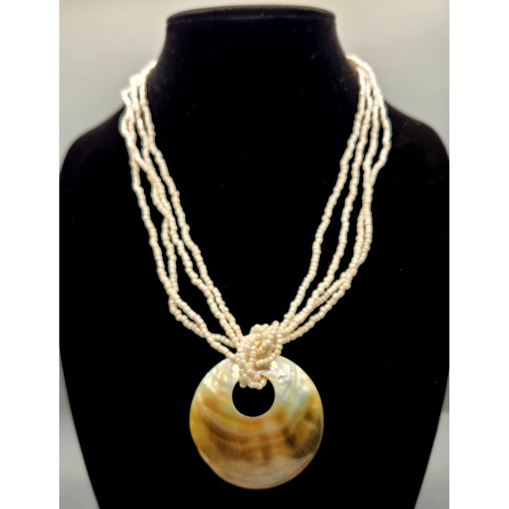 Necklace 80s Style Cream Seed Beads Opalescent Oval Round Disco Night Club